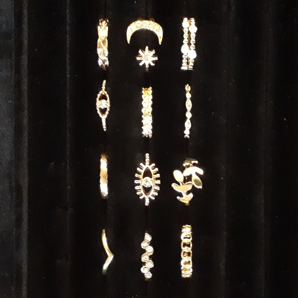 12 Piece Gold Tone Evil Eye Ring Set - Picture 1 of 3